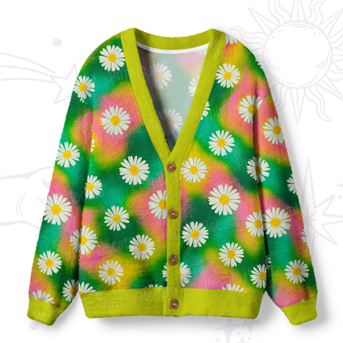Purplehecate Enchanted Daisy Spring Romance Ugly Cardigan Sweaters