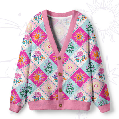 Purplehecate Celestial Sun & Moon Patchwork Ugly Cardigan Sweaters