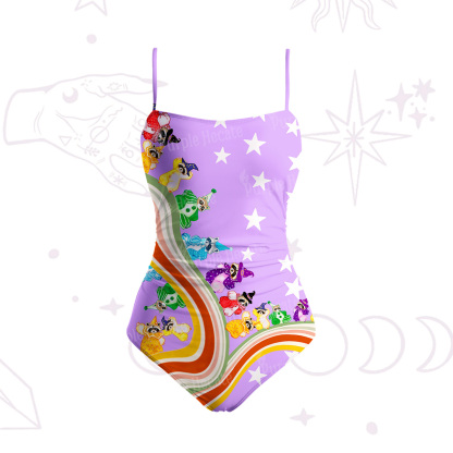 Purplehecate Rainbow Raccoon Star Slim-Strap Swimsuit