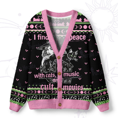 Purplehecate I Find Peace With Cats Music Cult Movies Ugly Cardigan Sweaters