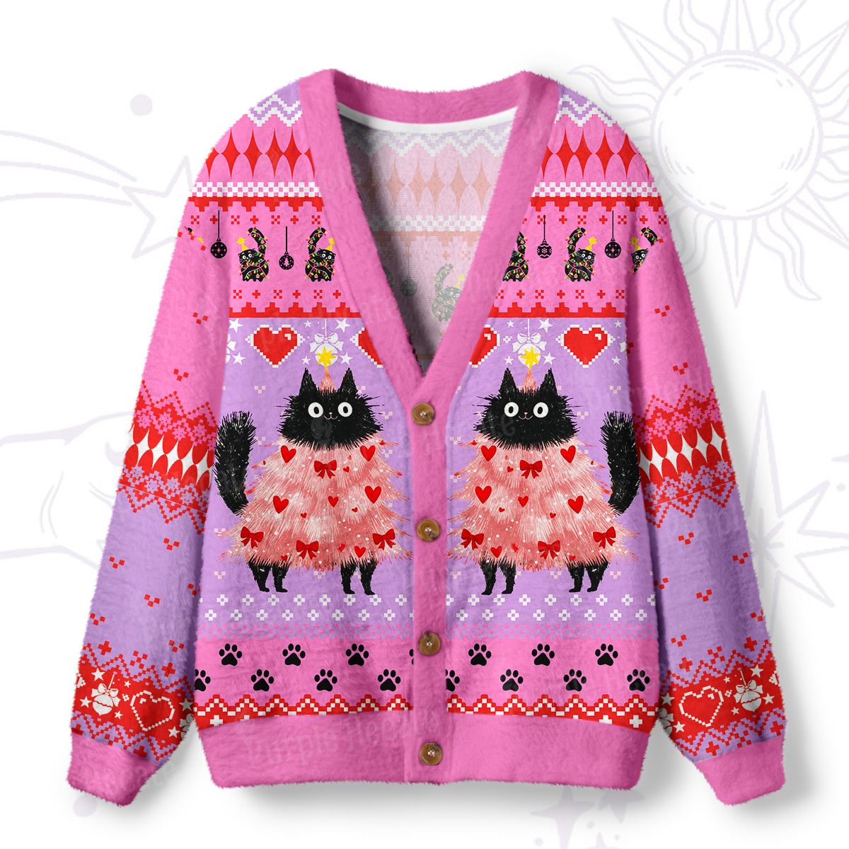 Purplehecate Funny Black Cat in Tree Ugly Cardigan Sweaters