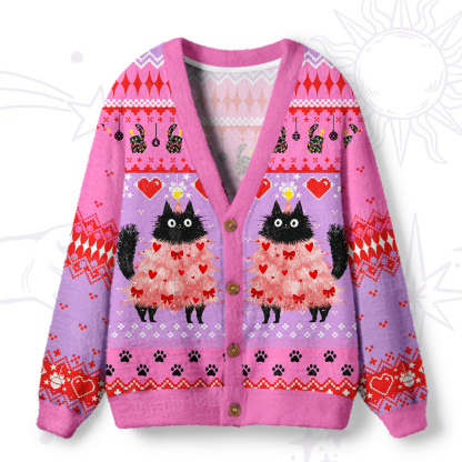Purplehecate Funny Black Cat in Tree Ugly Cardigan Sweaters