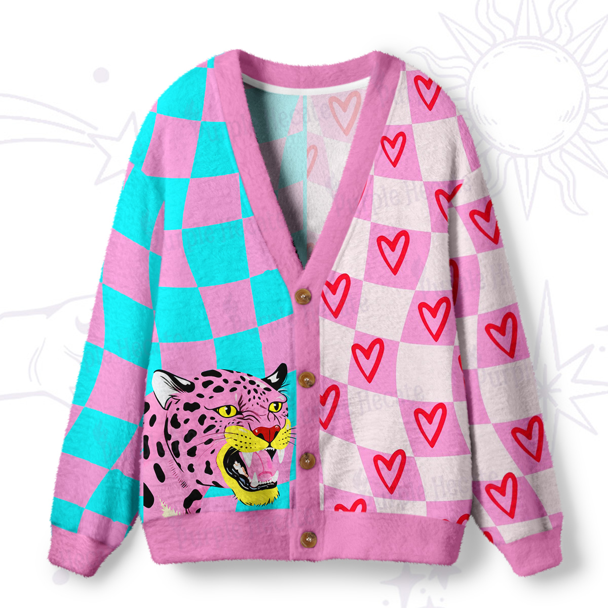 Purplehecate Savage Leopard Evil Eye Ugly Cardigan Sweaters