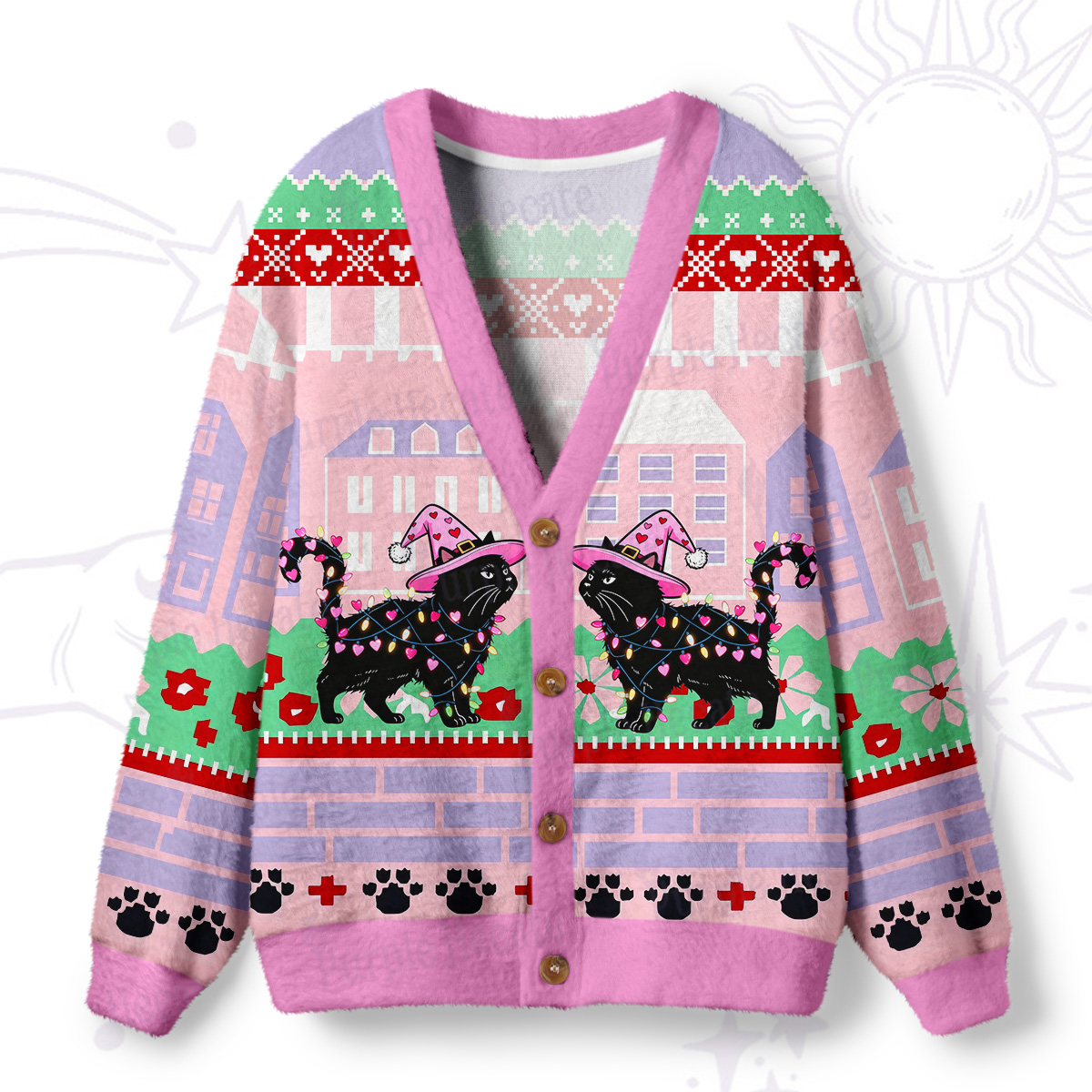 Purplehecate Cute Valentine Cat Ugly Cardigan Sweaters