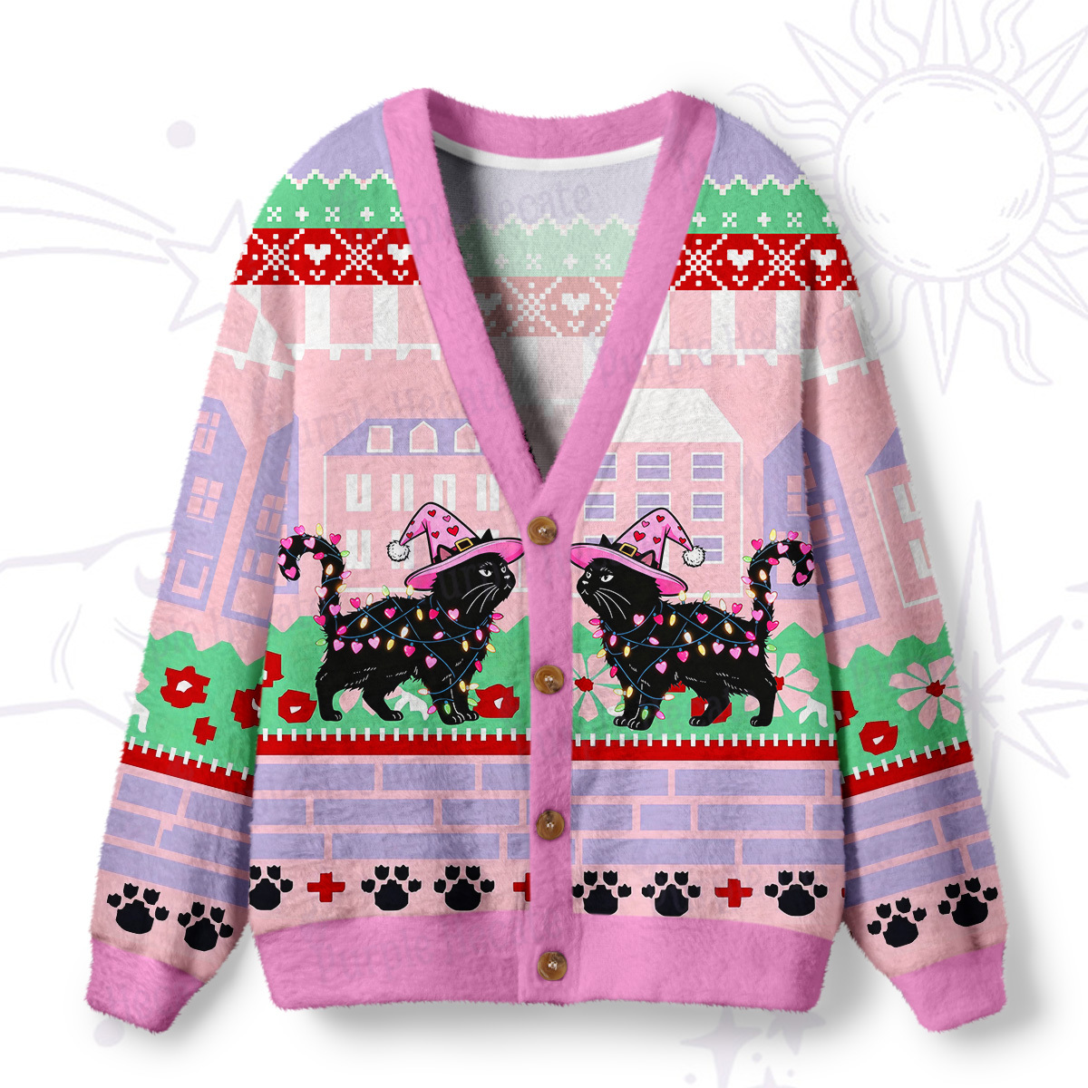 Magic Purplehecate Cute Valentine Cat Ugly Cardigan Sweaters