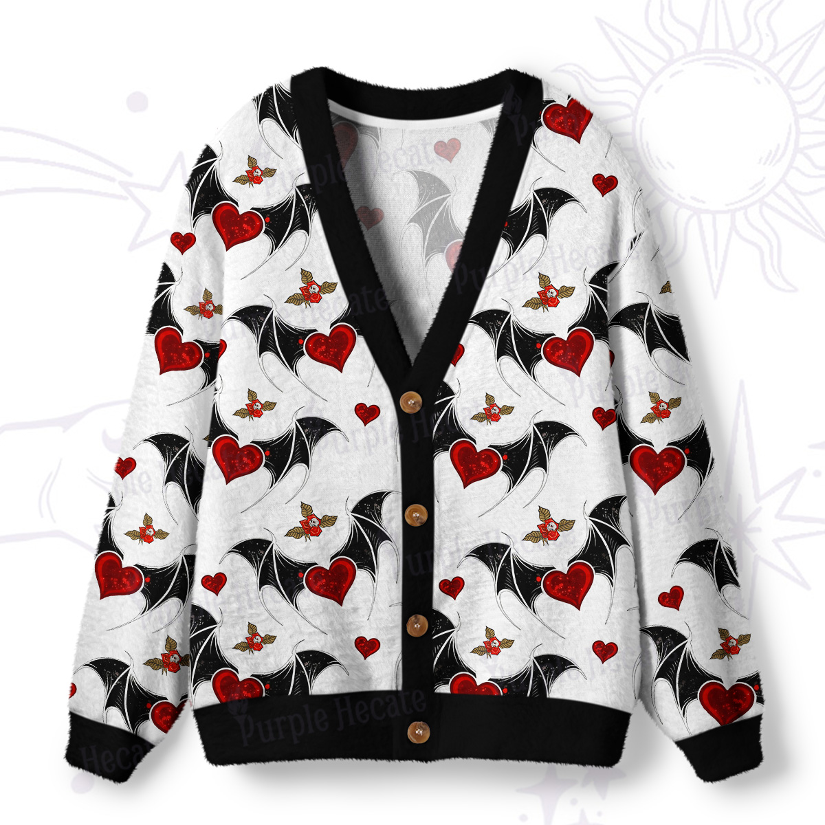 Purplehecate Dark Romance Bat & Heart Ugly Cardigan Sweaters