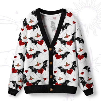 Purplehecate Dark Romance Bat & Heart Ugly Cardigan Sweaters