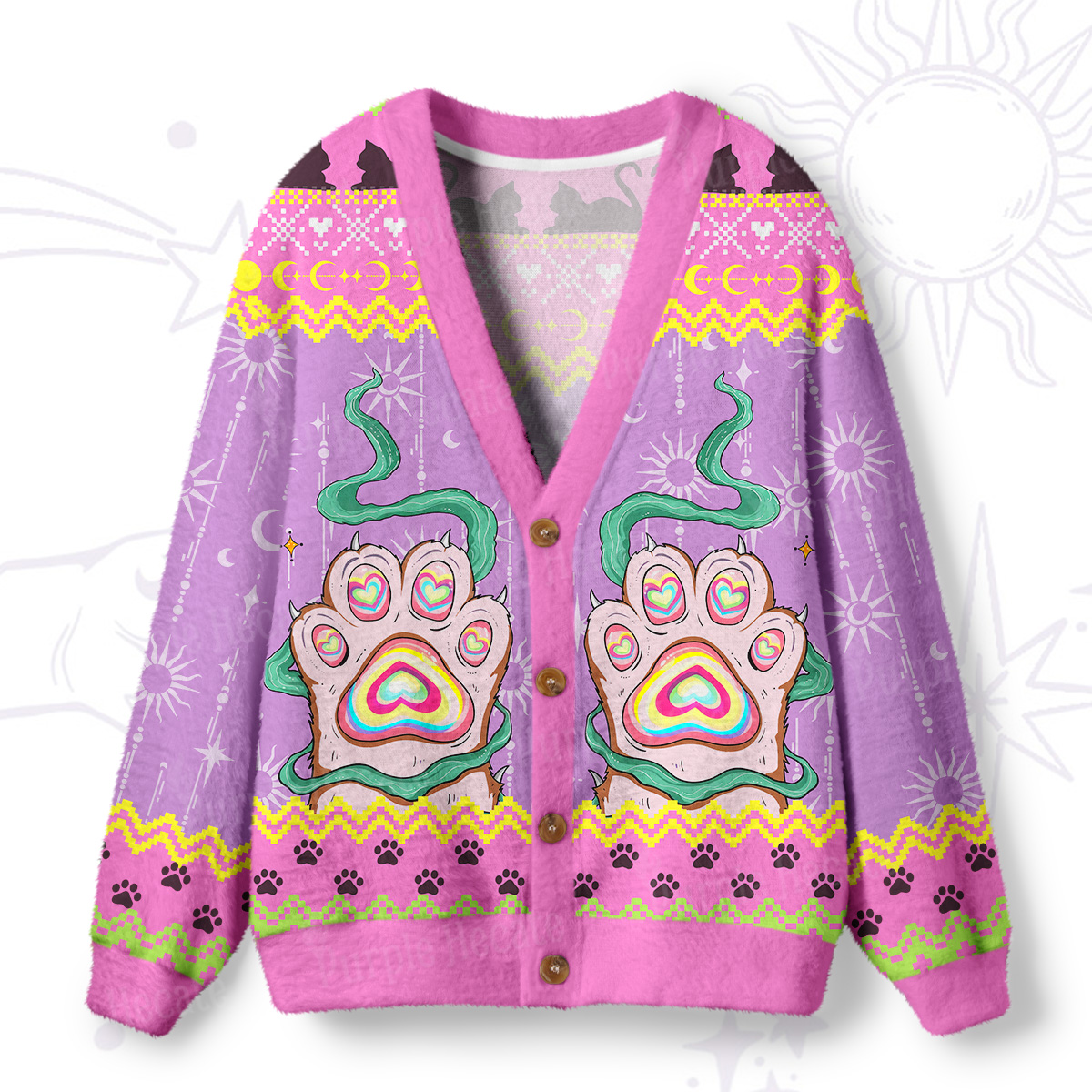 Purplehecate Pastel Cat Paw Magic Ugly Cardigan Sweaters