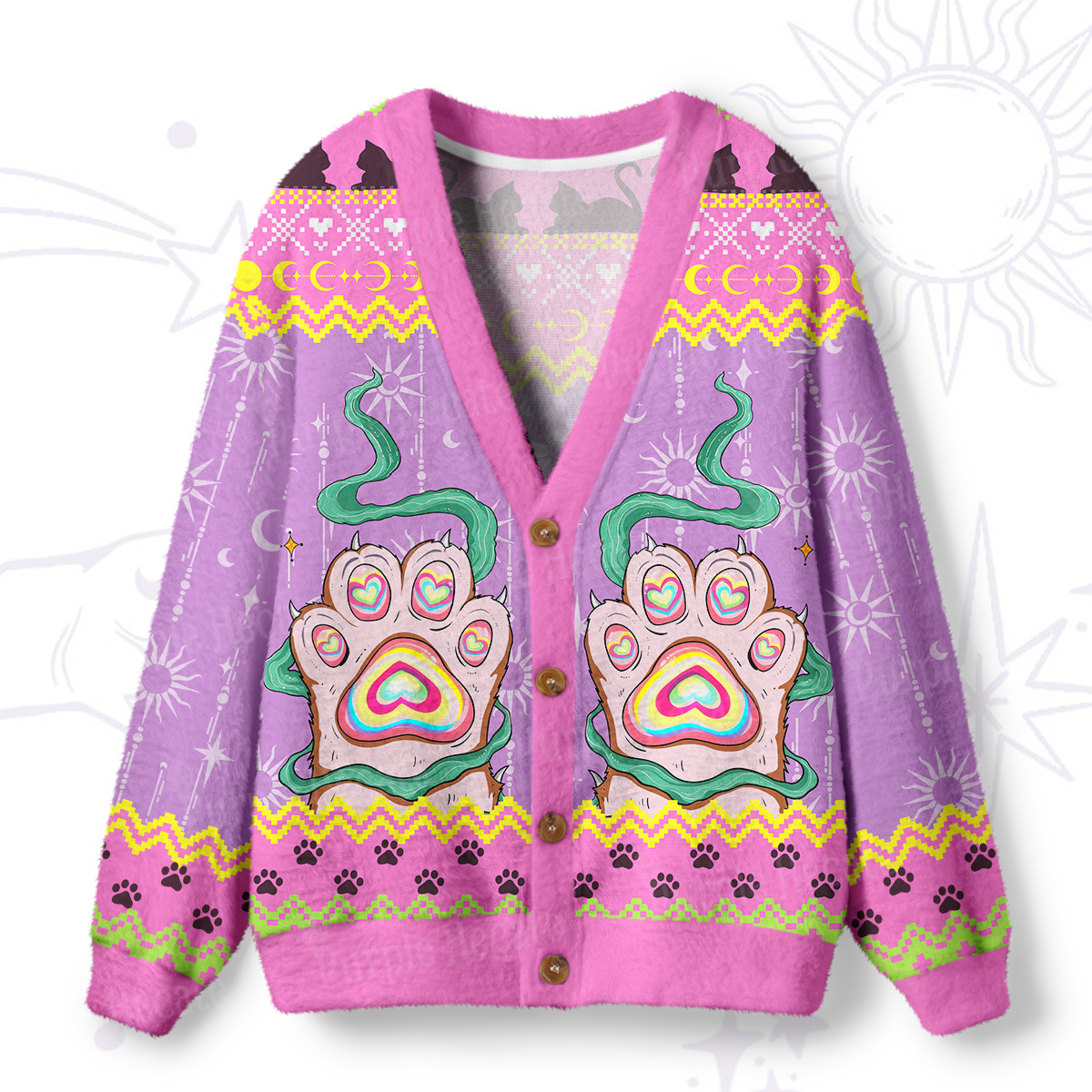Magic Purplehecate Pastel Cat Paw Magic Ugly Cardigan Sweaters