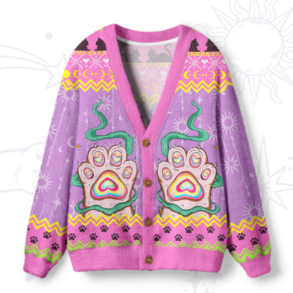 Purplehecate Pastel Cat Paw Magic Ugly Cardigan Sweaters