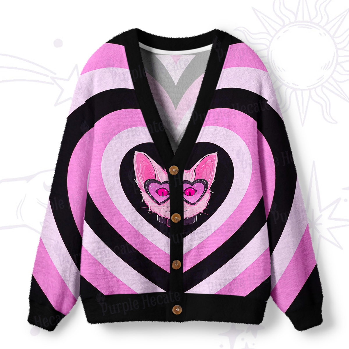 Purplehecate Slightly Wicked Cat Valentine Ugly Cardigan Sweaters