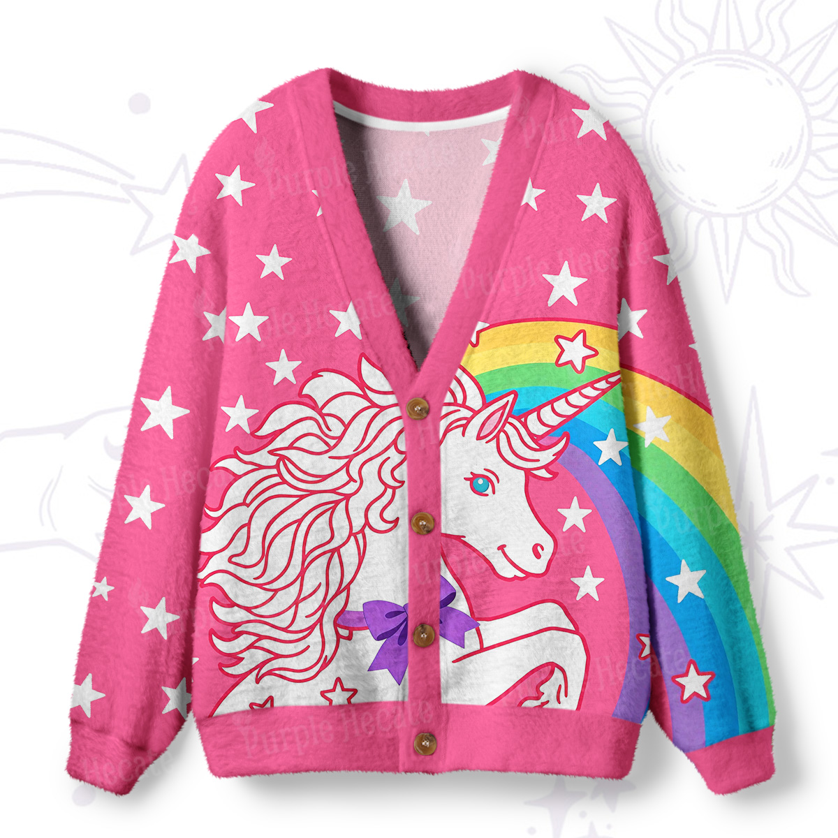 Purplehecate Mystic Horned Horse Ugly Cardigan Sweaters