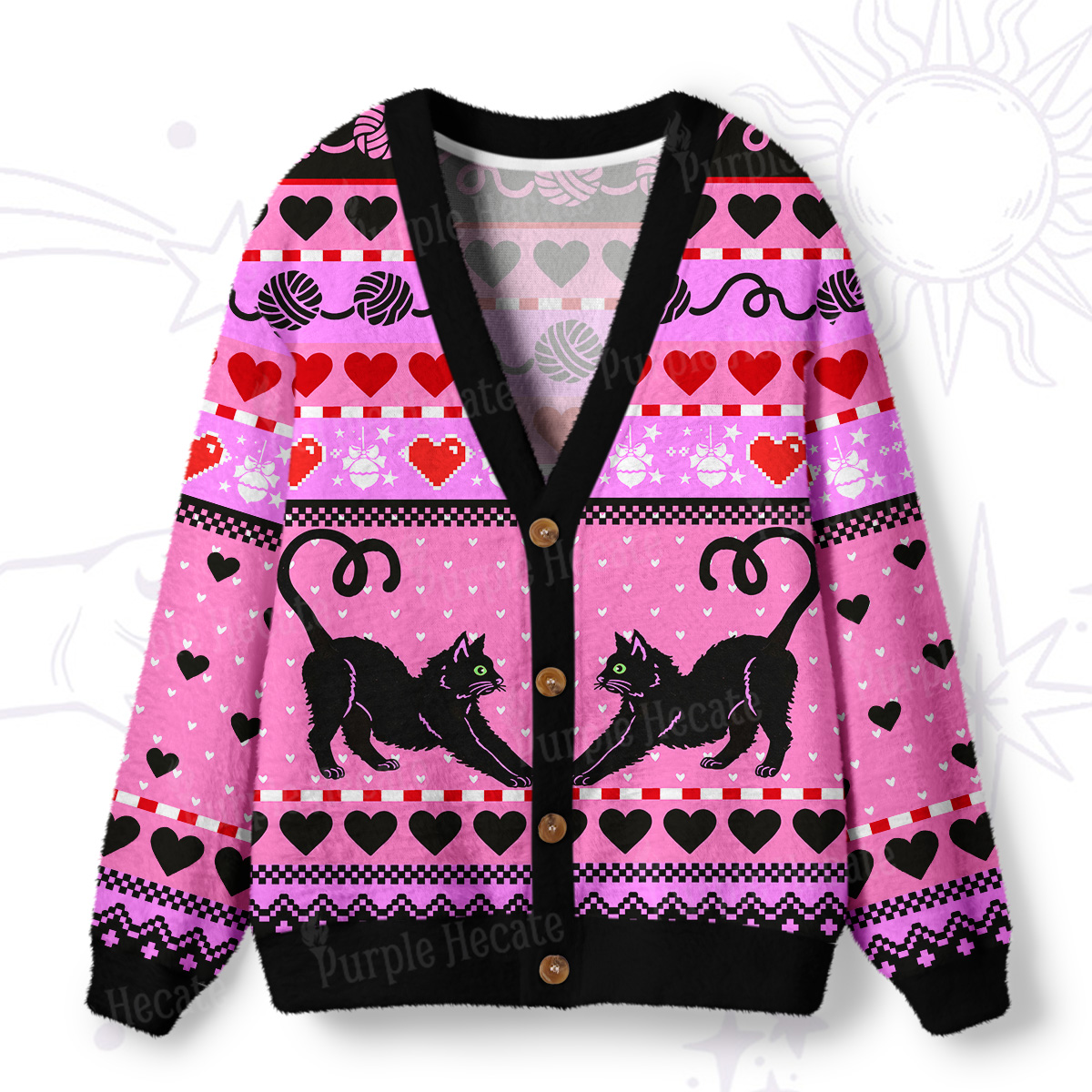 Purplehecate Sweet Black Cat Ugly Cardigan Sweaters