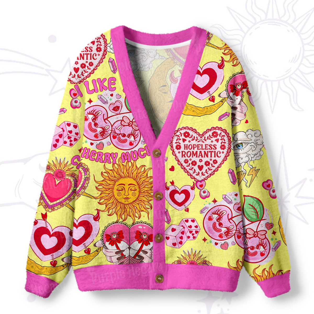 Purplehecate Hopeless Romantic Love Doodle Ugly Cardigan Sweaters