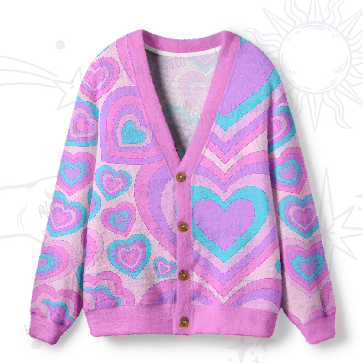 Purplehecate Soft Pastel Love Waves Ugly Cardigan Sweaters
