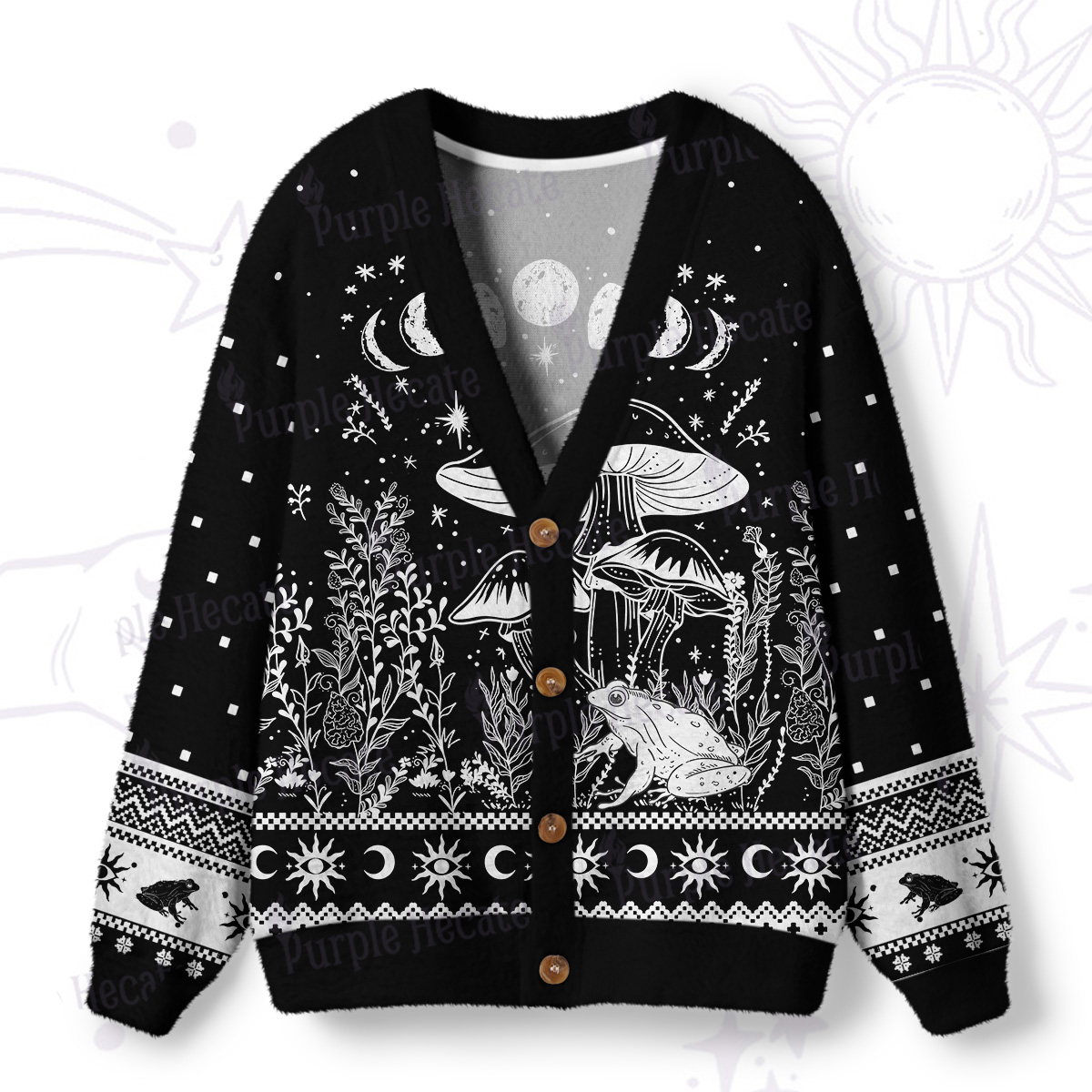 Purplehecate Celestial Frog Mushrooms Ugly Cardigan Sweaters