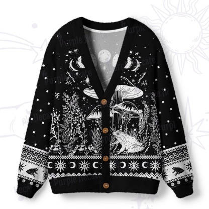 Purplehecate Celestial Frog Mushrooms Ugly Cardigan Sweaters