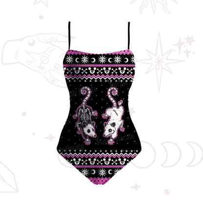 Purplehecate Moonlit Skeleton Rats Slim-Strap Swimsuit