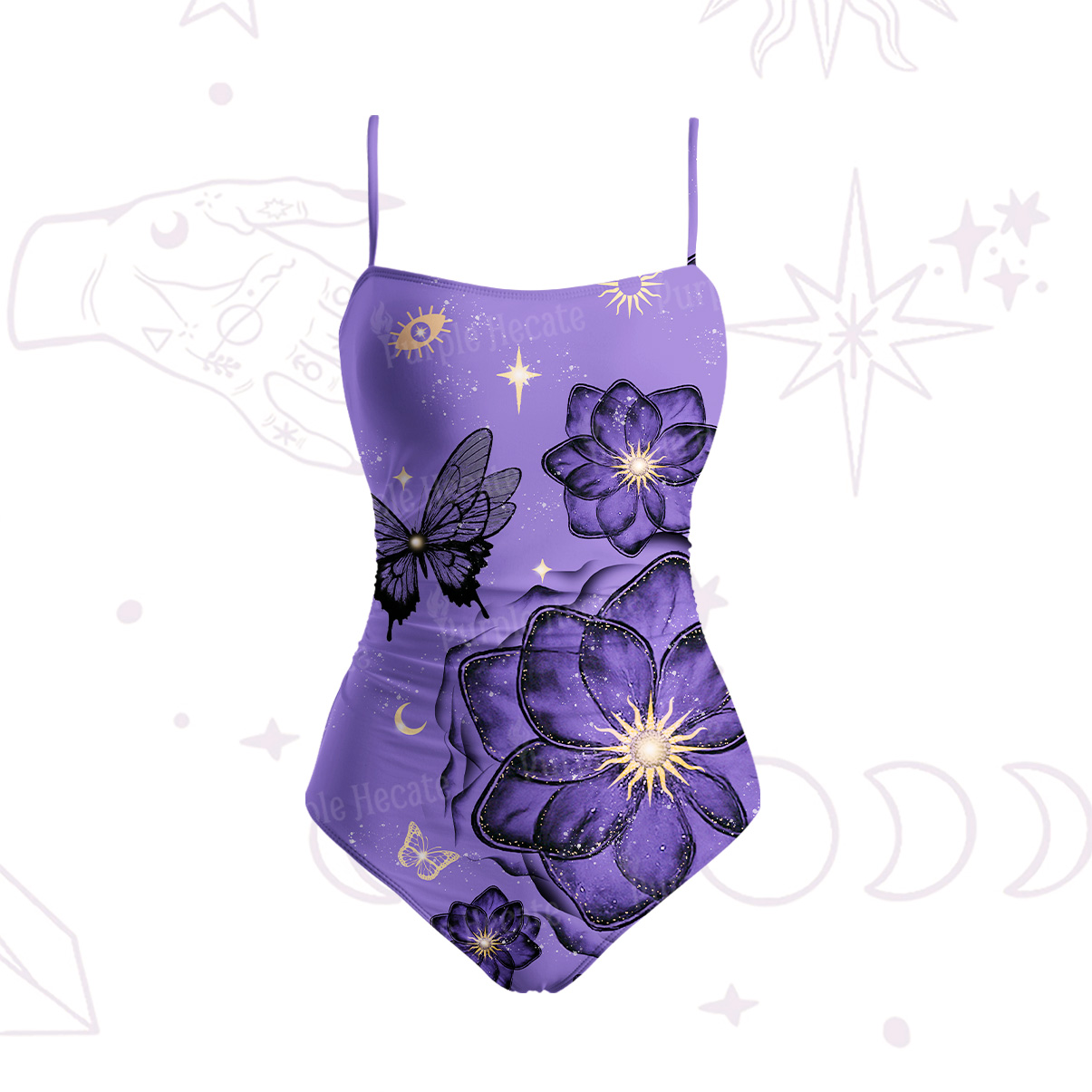 Purplehecate Moonlit Petals and Wings Slim-Strap Swimsuit