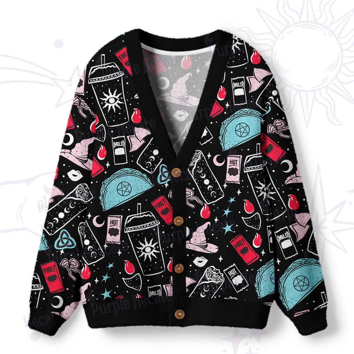 Purplehecate Dark Magic and Mystical Charm Ugly Cardigan Sweaters