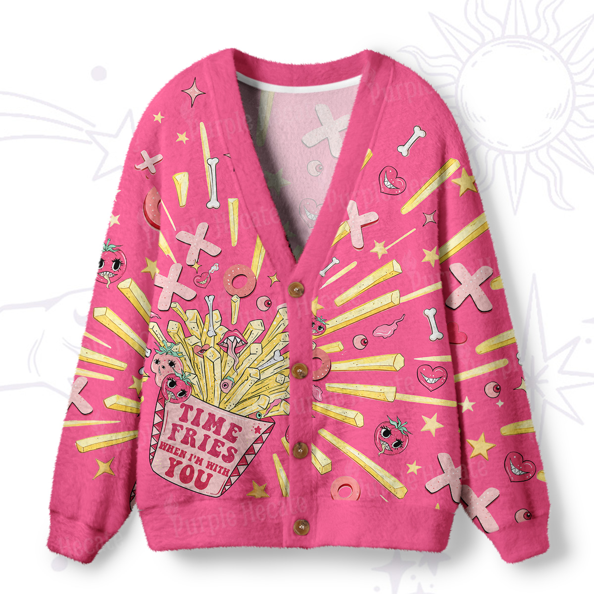 Purplehecate Time Fries When I'm With You Ugly Cardigan Sweaters
