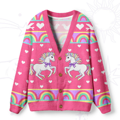 Purplehecate Enchanted Horned Steed Rainbow Ugly Cardigan Sweaters