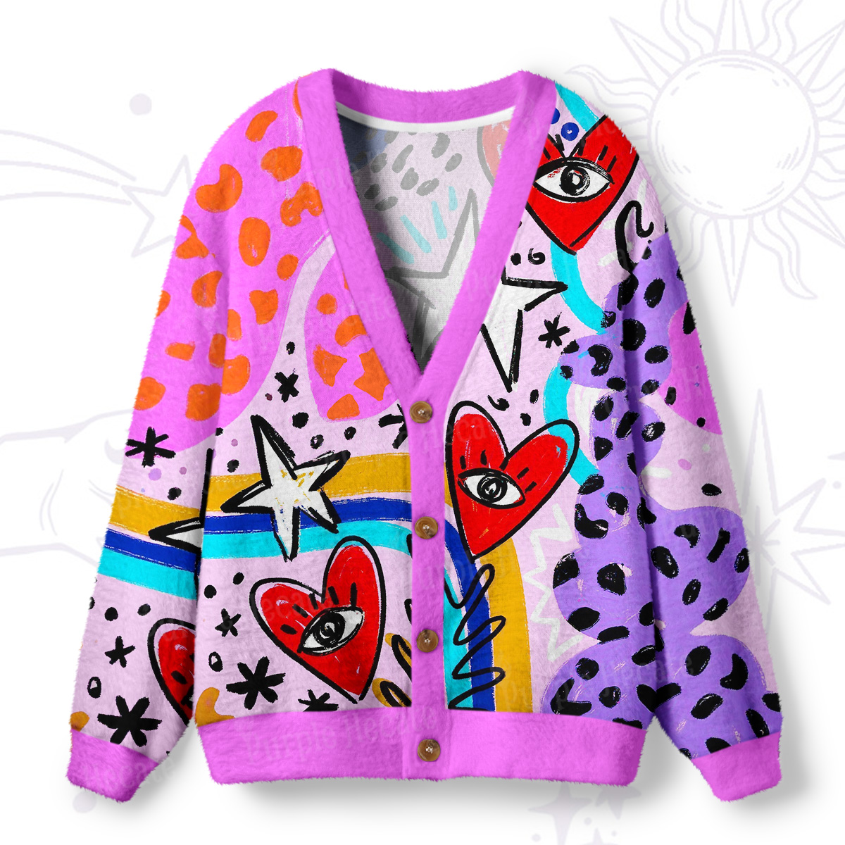 Purplehecate Cosmic Love Eyes Graffiti Ugly Cardigan Sweaters