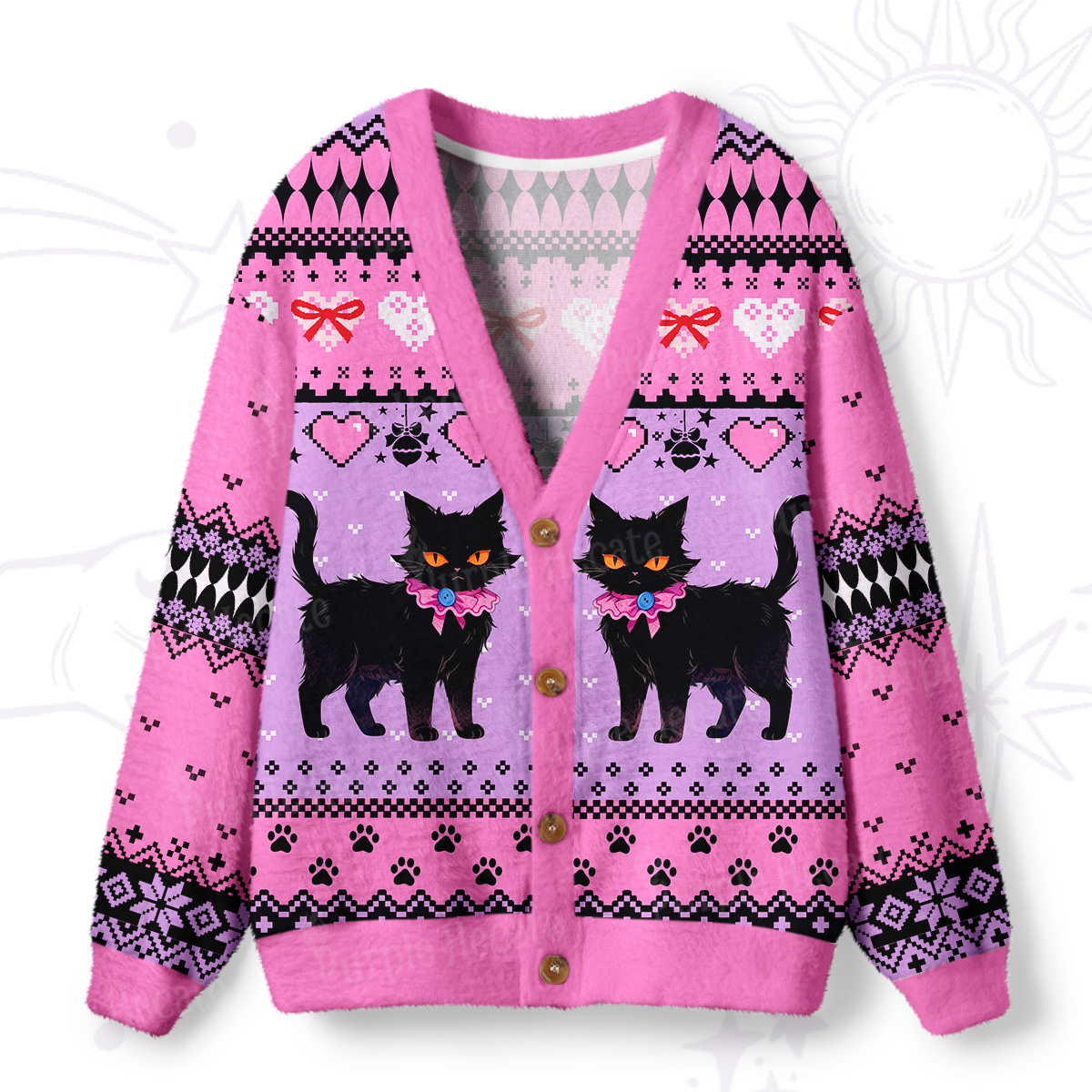 Purplehecate Witchy Black Cat Heart Ugly Cardigan Sweaters