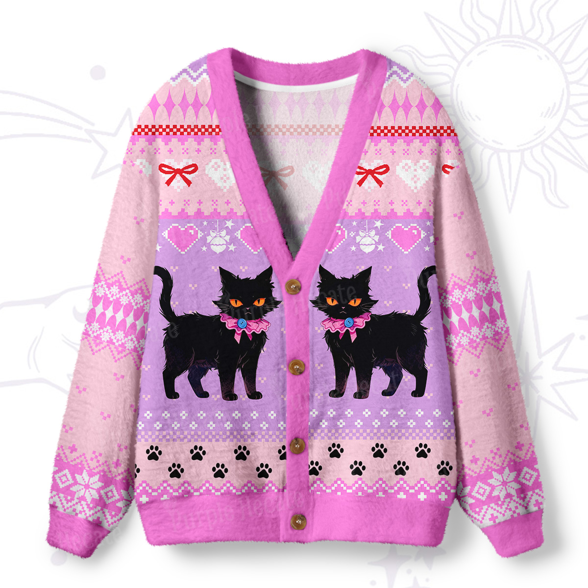 Purplehecate Witchy Black Cat Heart Ugly Cardigan Sweaters