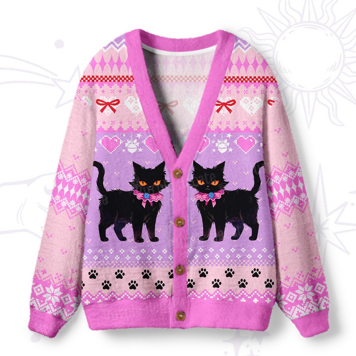 Purplehecate Witchy Black Cat Heart Ugly Cardigan Sweaters