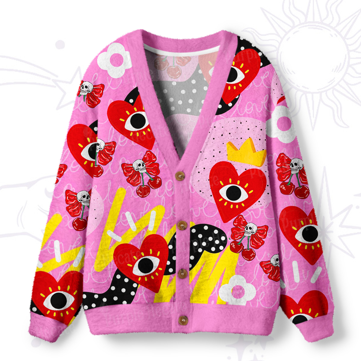 Purplehecate Evil Eye Heart Ugly Cardigan Sweaters