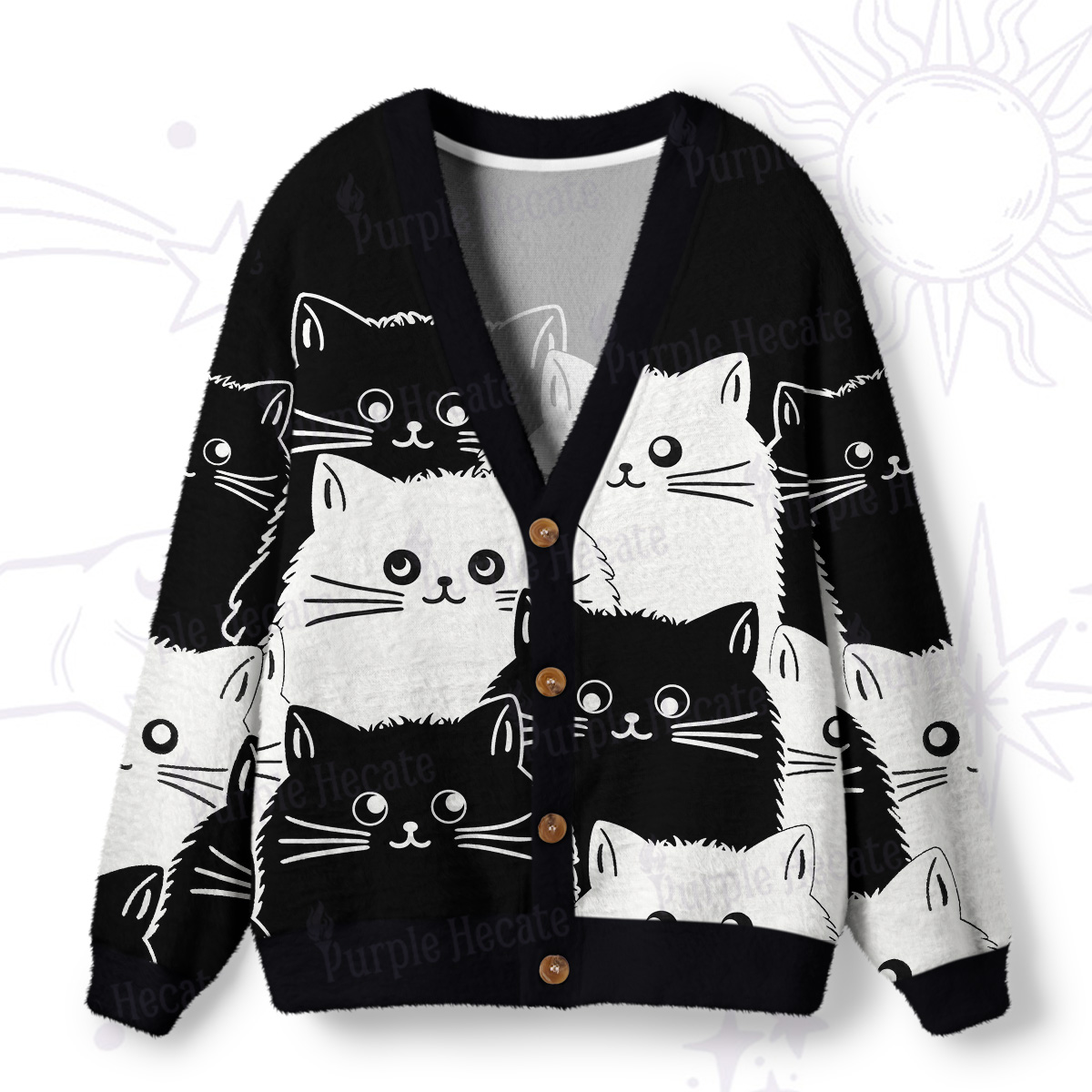 Purplehecate Cute Black Cat Ugly Cardigan Sweaters