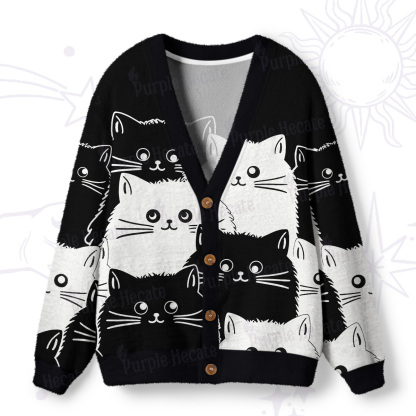 Purplehecate Cute Black Cat Ugly Cardigan Sweaters