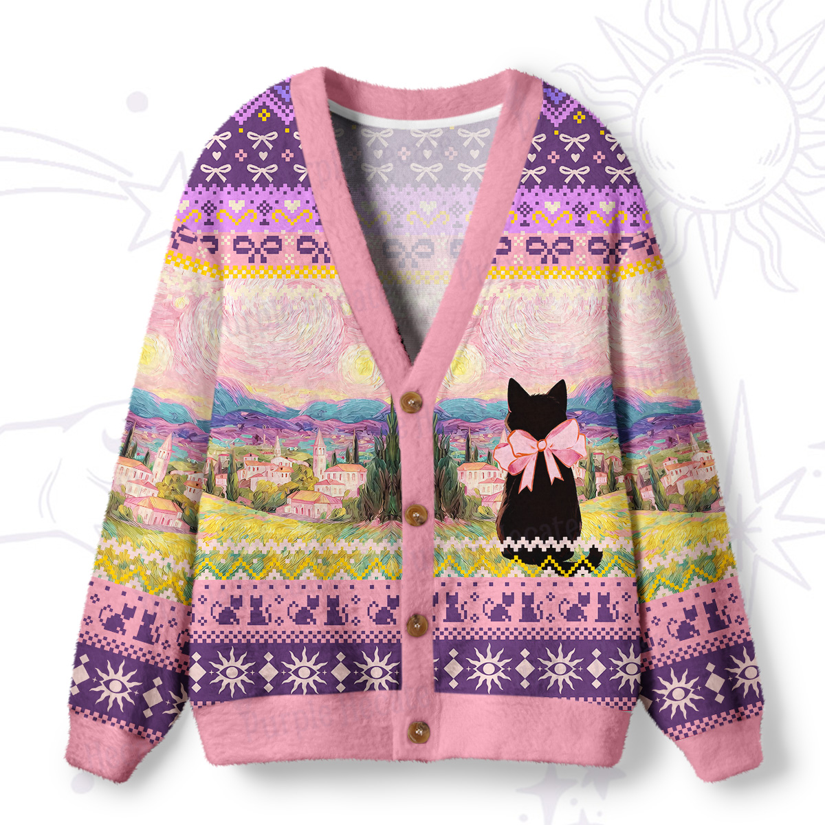 Purplehecate Starlit Witchy Night Cat Ugly Cardigan Sweaters