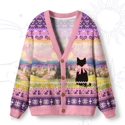 Purplehecate Starlit Witchy Night Cat Ugly Cardigan Sweaters