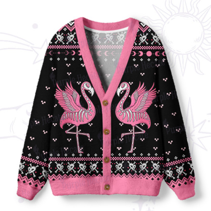 Purplehecate Witchy Pink Flamingo Skull Ugly Cardigan Sweaters