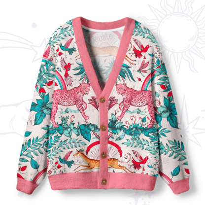 Purplehecate Enchanted Forest Pink Leopard Ugly Cardigan Sweaters