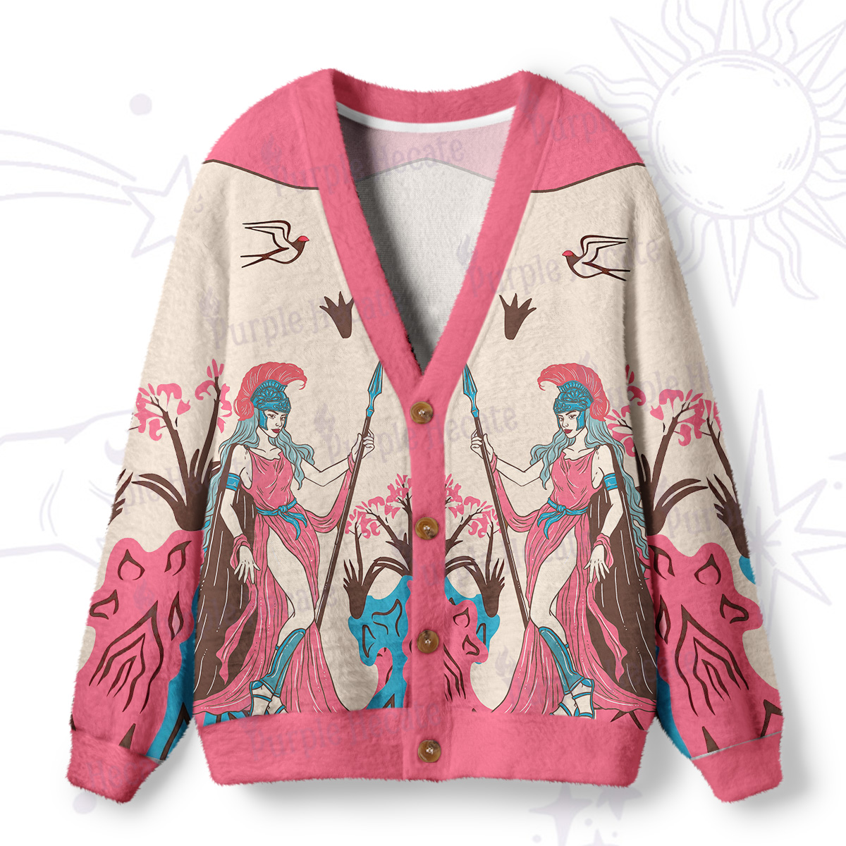 Purplehecate Athena Wisdom Goddess Ugly Cardigan Sweaters