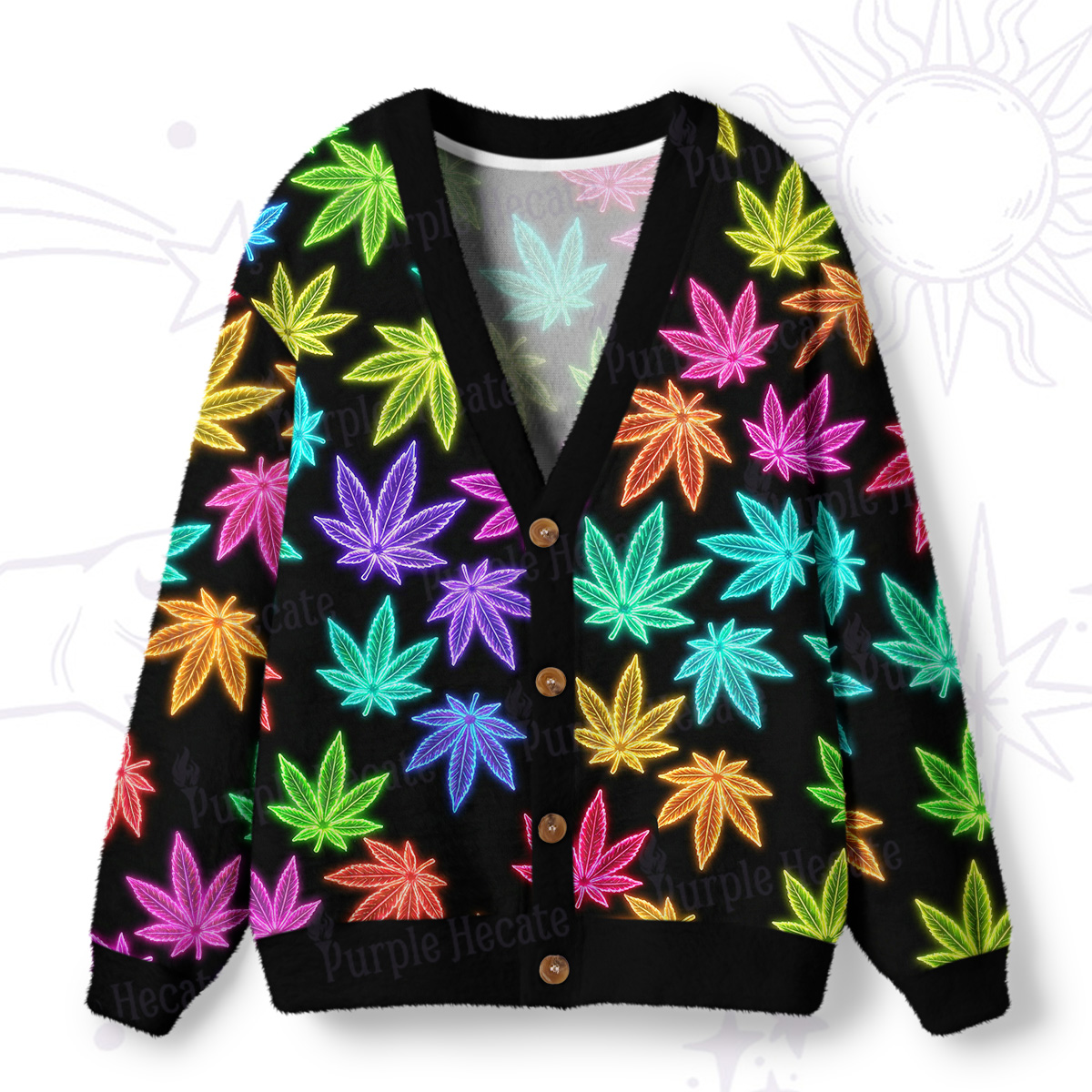 Purplehecate Trippy Weed Ugly Cardigan Sweaters