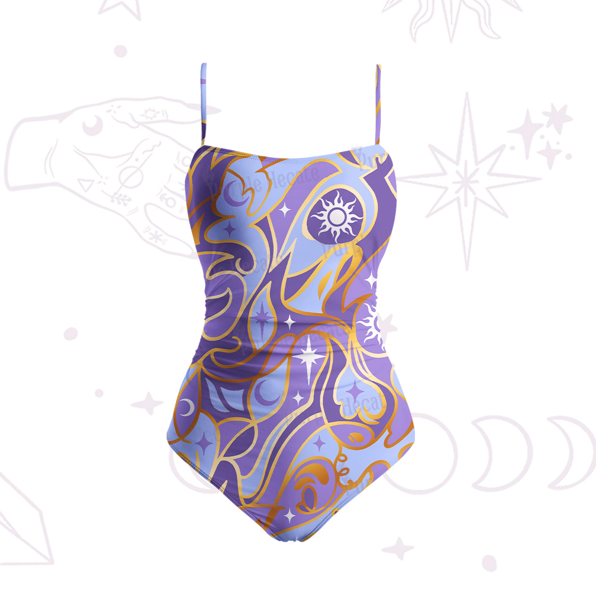 Purplehecate Divination Night Print Slim-Strap Swimsuit