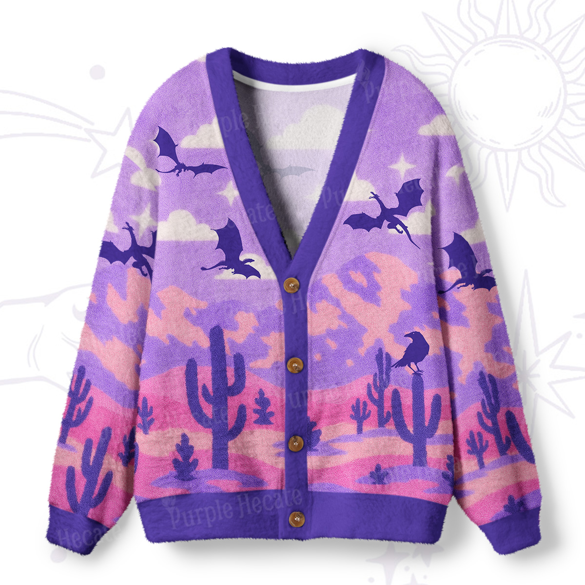 Purplehecate Mystic Desert Dragons Ugly Cardigan Sweaters
