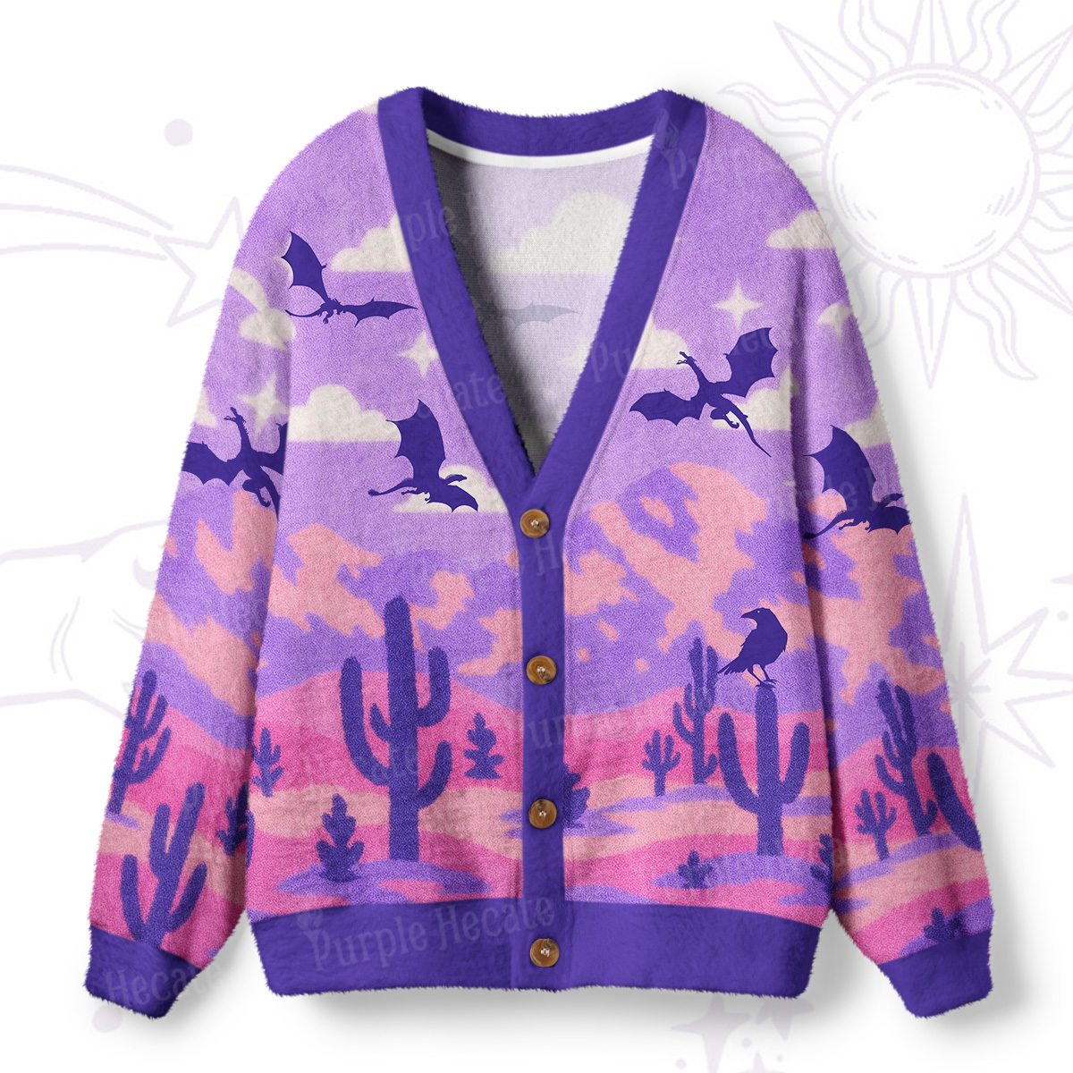 Purplehecate Mystic Desert Dragons Ugly Cardigan Sweaters