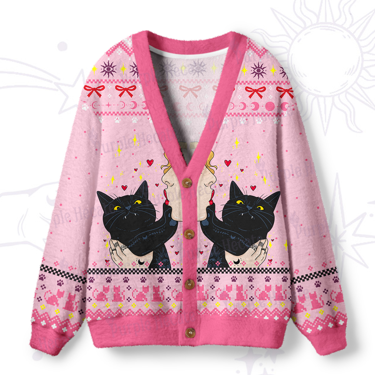 Purplehecate The Lovers Cat  Ugly Cardigan Sweaters