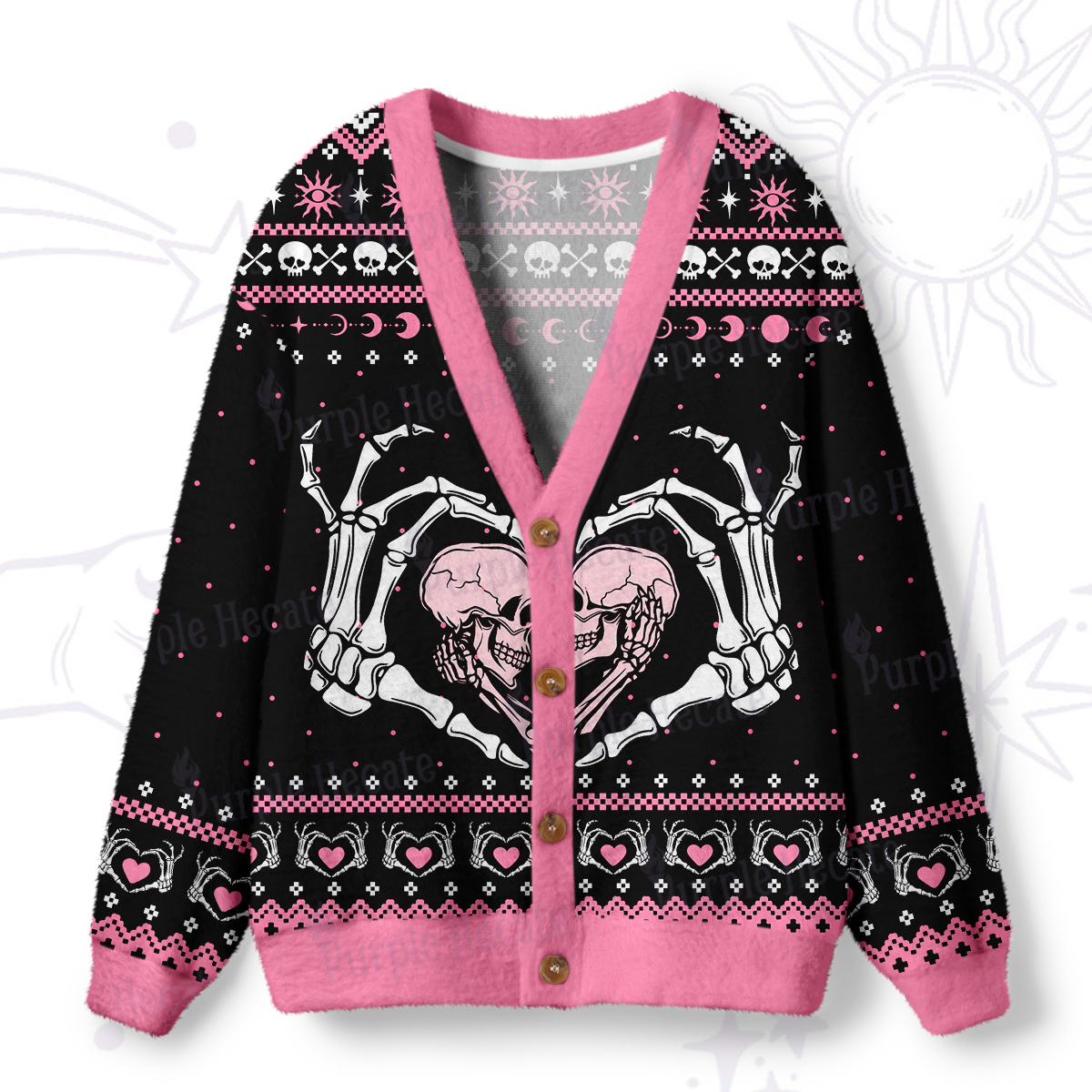Purplehecate Sweet Gothic Skeleton Heart Ugly Cardigan Sweaters