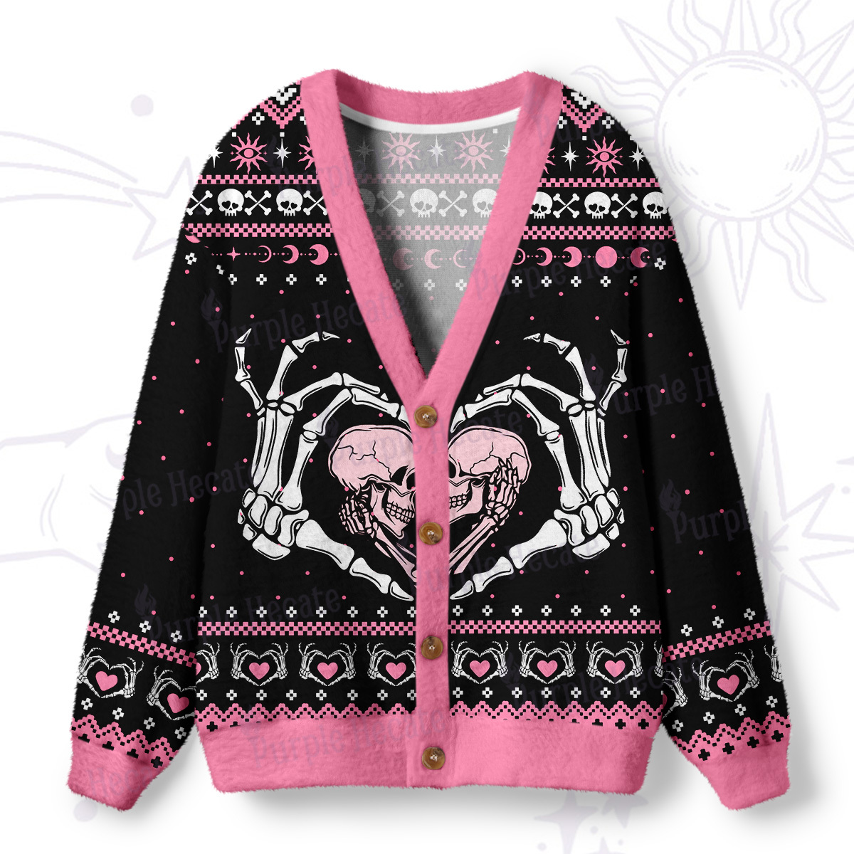 Magic Purplehecate Sweet Gothic Skeleton Heart Ugly Cardigan Sweaters