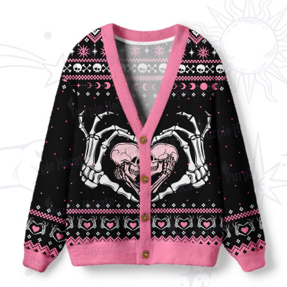 Purplehecate Sweet Gothic Skeleton Heart Ugly Cardigan Sweaters