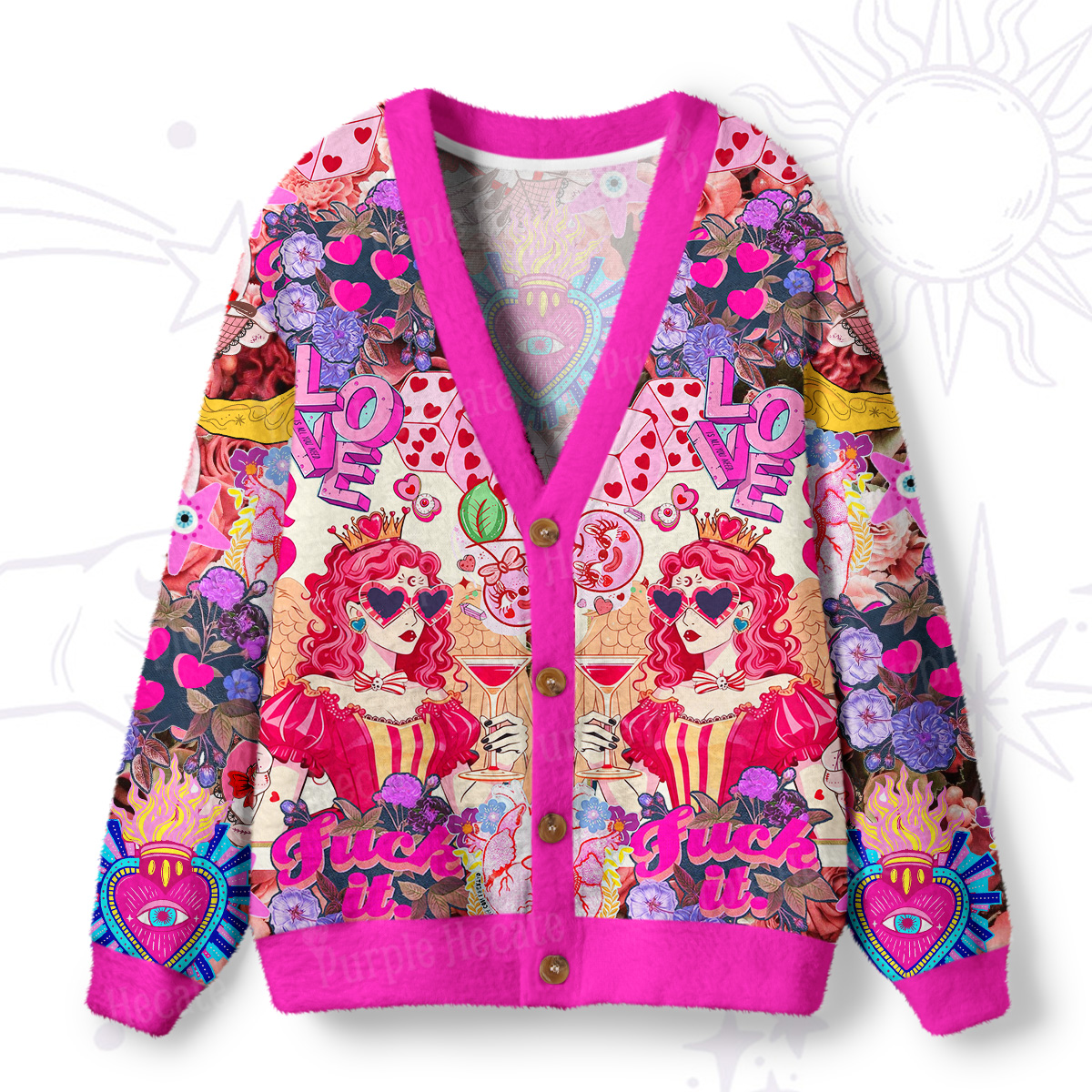 Purplehecate Queen of Hearts Angel Graphic Ugly Cardigan Sweaters