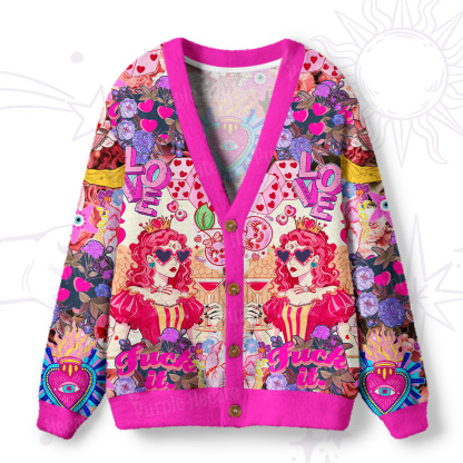 Purplehecate Queen of Hearts Angel Graphic Ugly Cardigan Sweaters