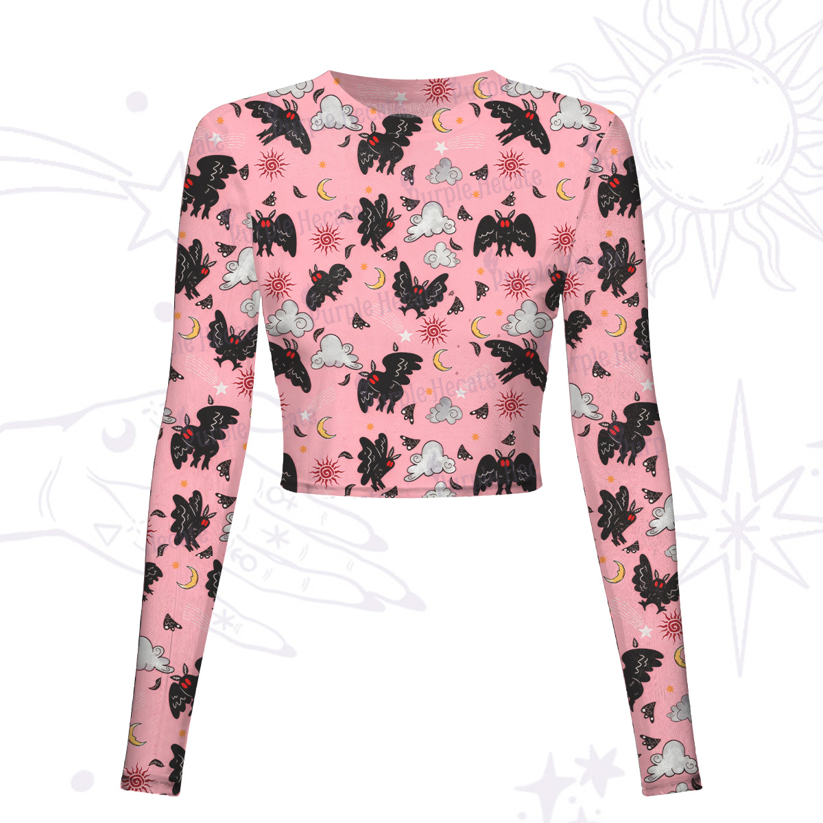 Purplehecate Cryptid Mothman Mesh Long Sleeve Crop Top