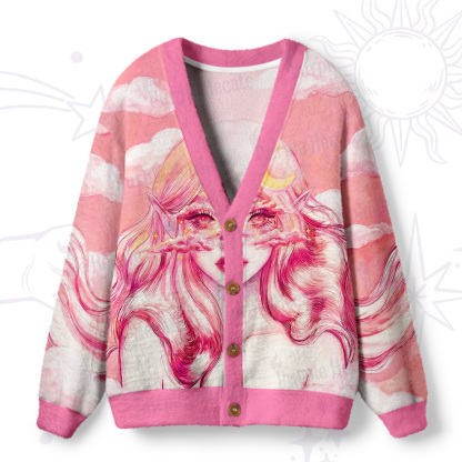 Purplehecate Pink Moon Goddess Witchy Ugly Cardigan Sweaters